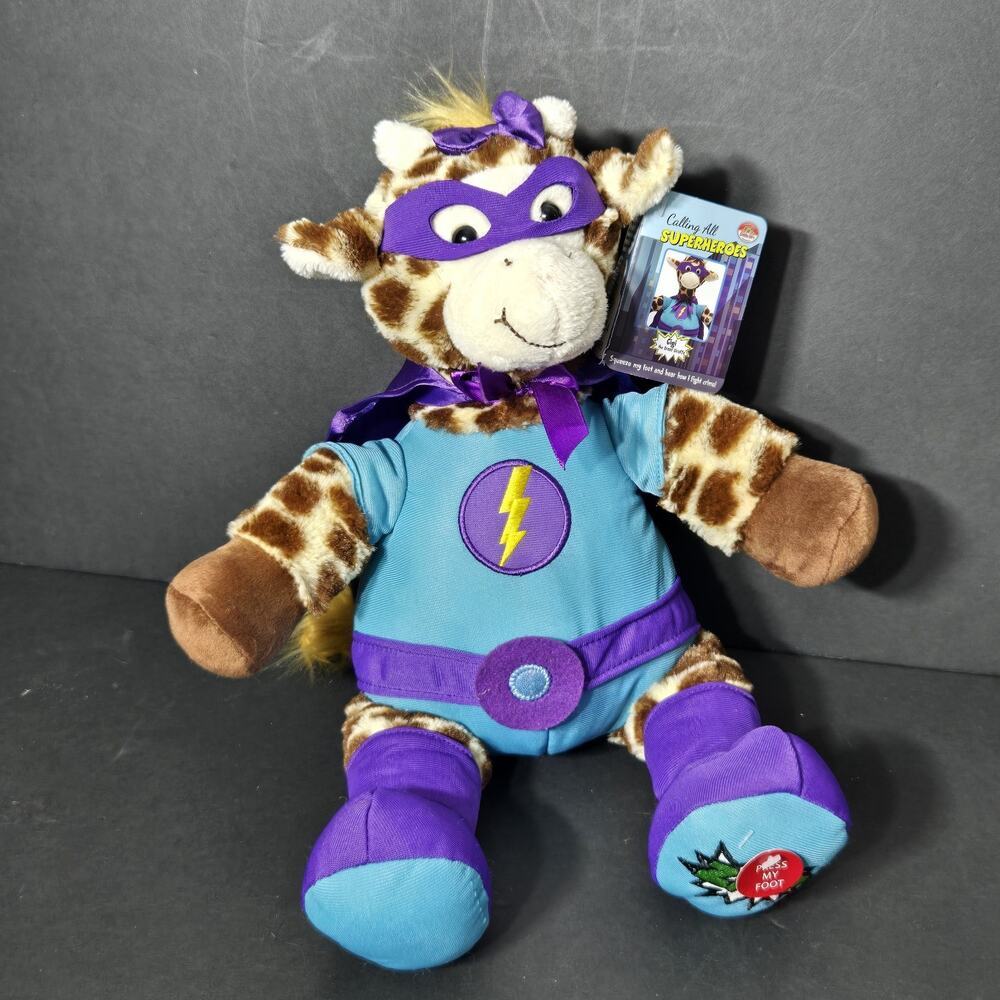Gigi Giraffe Superhero Cuddle Barn Talking Blue Stuffed Animal Plush 17 inches